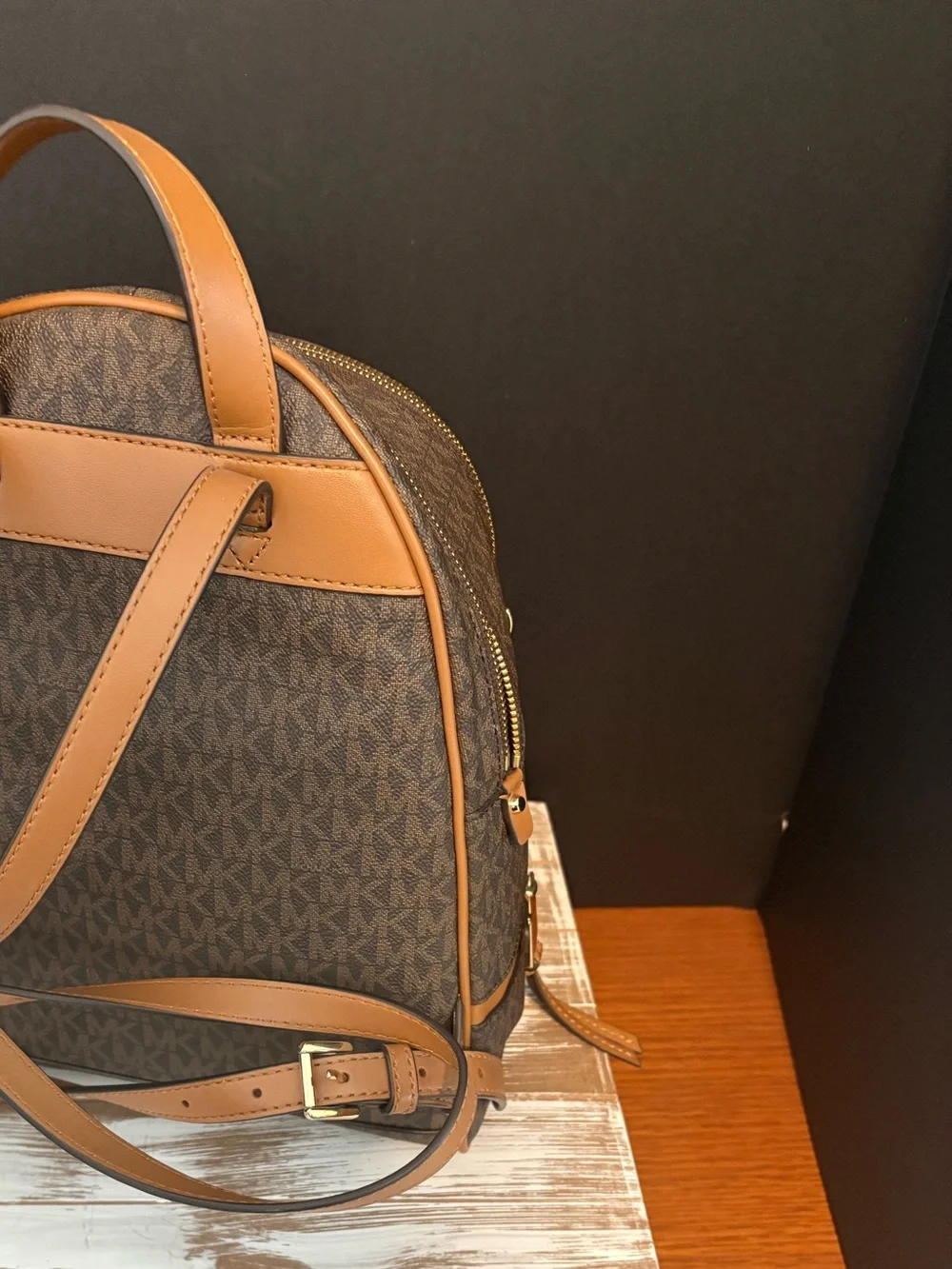 Michael Kors Brown Signature Logo Mini Backpack with Gold Hardware